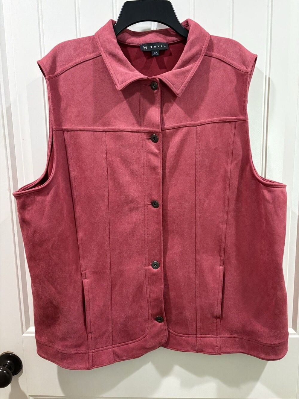 N Touch Vest Womens 2x Lightweight Microsuede Button Front Dark Salmon Pocket
